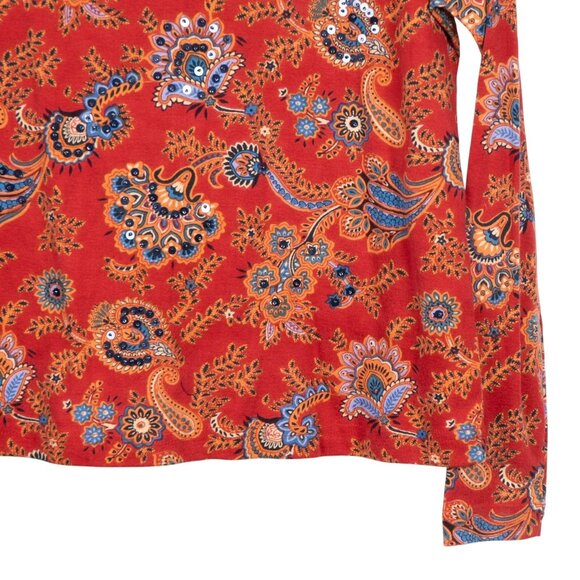 White Stag Shirt L 12 14 Womens Red Paisley Long Sleeve Cotton Beads Sequins - Picture 2 of 4